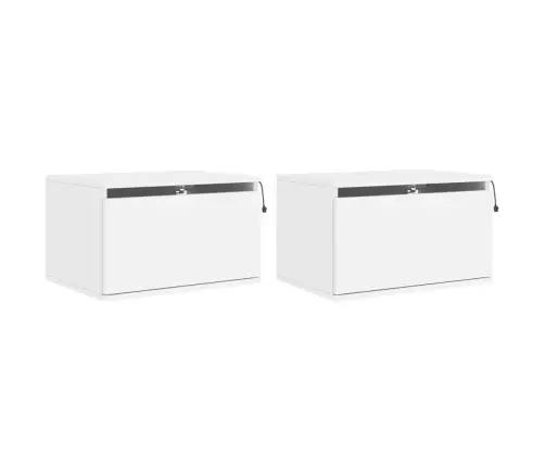 Sieninės Naktinės Spintelės Su Led, 2Vnt., Baltos Sieninės Naktinės Spintelės Su Led, 2Vnt., Baltos