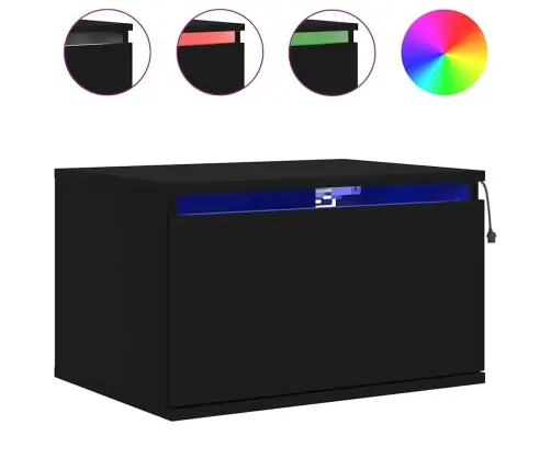 Sienas Naktsskapīši Ar Led Apgaismojumu, Melni Vidaxl