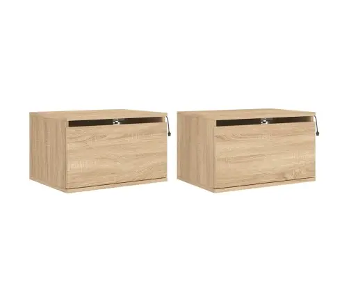 Seinale Kinnitatavad Öökapid Led-Tuledega 2 Tk, Sonoma Tamm