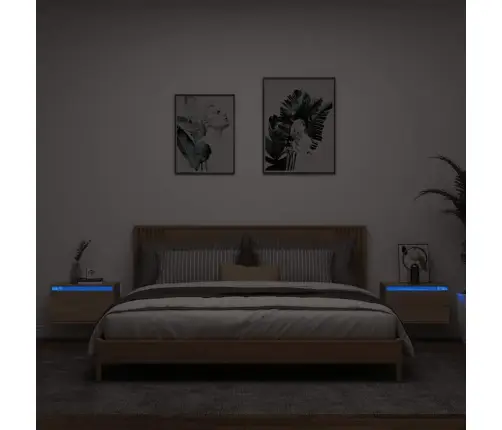 Seinale Kinnitatavad Öökapid Led-Tuledega 2 Tk, Sonoma Tamm