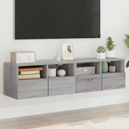 Sieninės Tv Spintelės, 2Vnt., Pilkos, 60X30X30cm Mediena