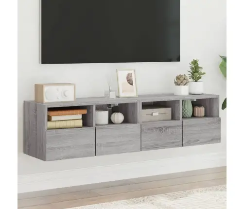 Sieninės Tv Spintelės, 2Vnt., Pilkos, 60X30X30cm Mediena