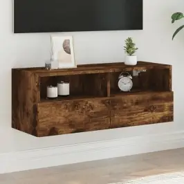 Sieninė Tv Spintelė, Dūminio Ąžuolo, 80X30X30cm Mediena