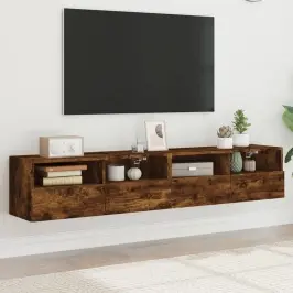 Sieninės Tv Spintelės, 2Vnt., Dūminės, 80X30X30cm Mediena