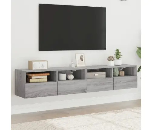 Sieninės Tv Spintelės, 2Vnt., Pilkos, 80X30X30cm Mediena