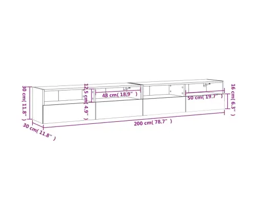 Sieninės Tv Spintelės, 2Vnt., Dūminės, 100X30X30cm Mediena
