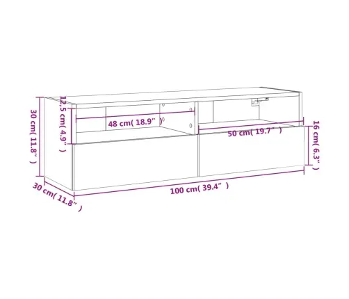 Tv Skapītis, Pelēka Ozola, 100X30X30 Cm, Inženierijas Koks Vidaxl