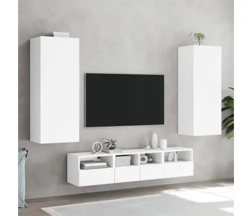 Tv Sienas Skapītis, Balts, 40,5X30X102 Cm, Inženierijas Koks Vidaxl