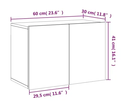 Tv Sienas Skapītis, Balts, 60X30X41 Cm, Inženierijas Koks Vidaxl