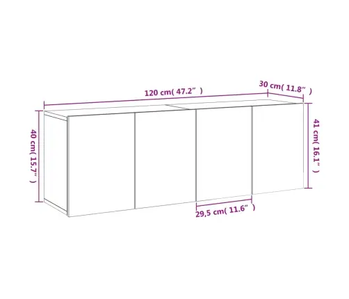Sienas Tv Skapīši, 2 Gab., Pelēka Ozola, 60X30X41 Cm Vidaxl
