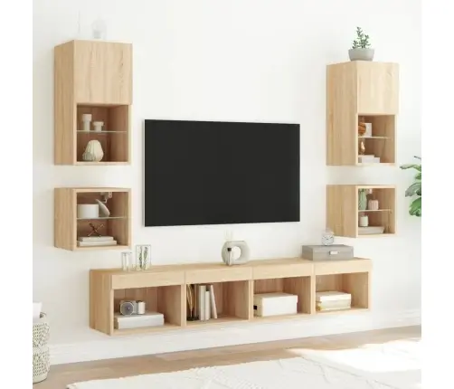Tv Plaukti Ar Led Lampiņām, 30X28,5X30 Cm, Koka Krāsā Vidaxl