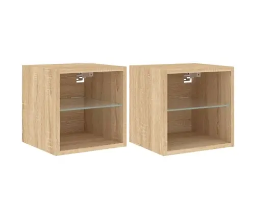 Tv Plaukti Ar Led Lampiņām, 2 Gab., 30X28,5X30 Cm, Koka Krāsā Vidaxl