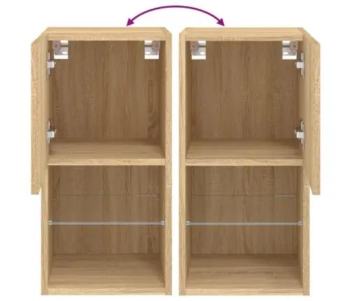 Tv Spintelės Su Led Lemputėmis, 2Vnt., Ąžuolo, 30,5X30X60Cm