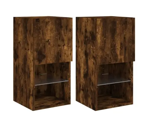 Tv Plaukti Ar Led Lampiņām, 2 Gab., Koka Krāsa, 30,5X30X60 Cm Vidaxl