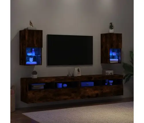 Tv Plaukti Ar Led Lampiņām, 2 Gab., Koka Krāsa, 30,5X30X60 Cm Vidaxl
