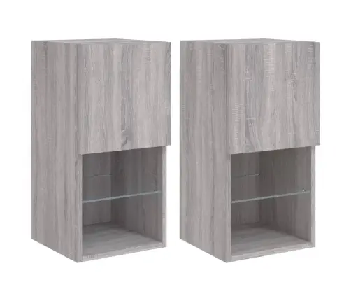 Tv Spintelės Su Led, 2Vnt., Pilkos Ąžuolo, 30,5X30X60Cm