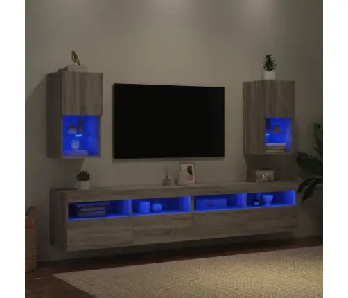 Tv Spintelės Su Led, 2Vnt., Pilkos Ąžuolo, 30,5X30X60Cm