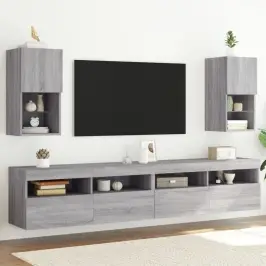 Tv Plaukti Ar Led Lampiņām, 2 Gab., 30,5X30X60 Cm, Pelēka Ozola Vidaxl