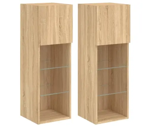 Led-Tuledega Telerikapid 2 Tk, Sonoma Tamm, 30,5 X 30 X 90 Cm