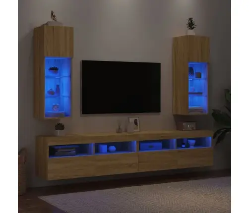 Led-Tuledega Telerikapid 2 Tk, Sonoma Tamm, 30,5 X 30 X 90 Cm