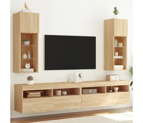 Led-Tuledega Telerikapid 2 Tk, Sonoma Tamm, 30,5 X 30 X 90 Cm