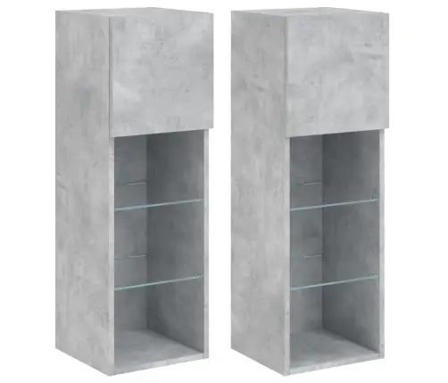 Tv Spintelės Su Led Lemputėmis, 2Vnt., Betono, 30,5X30X90Cm Tv Spintelės Su Led Lemputėmis, 2Vnt., Betono, 30,5X30X90Cm
