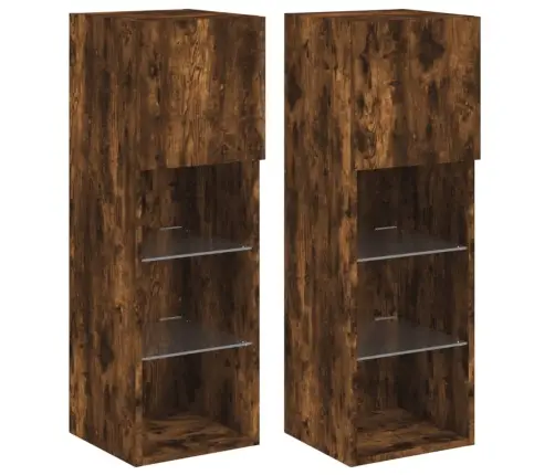 Tv Spintelės Su Led, 2Vnt., Dūminio Ąžuolo, 30,5X30X90Cm