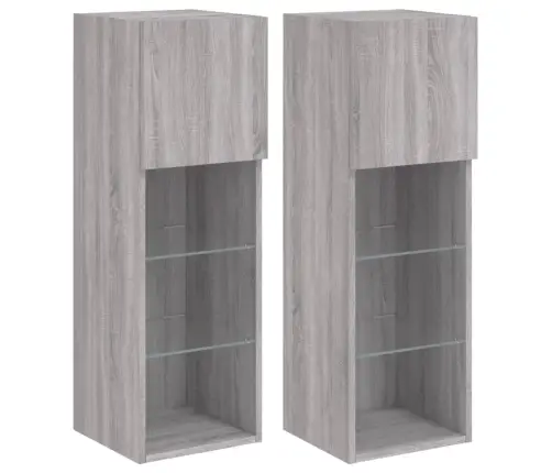 Tv Spintelės Su Led, 2Vnt., Pilkos Ąžuolo, 30,5X30X90Cm