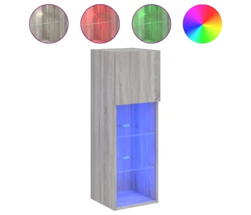 Tv Spintelės Su Led, 2Vnt., Pilkos Ąžuolo, 30,5X30X90Cm