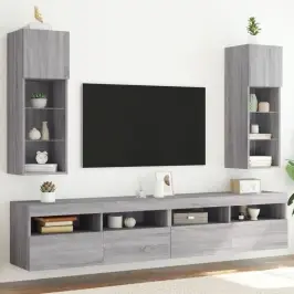 Tv Skapīši Ar Led, 2 Gab., Pelēka Ozolkoka Krāsa, 30,5X30X90 Cm Vidaxl