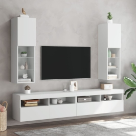 Tv Skapīši Ar Led, 2 Gab., Balti, 30,5X30X102 Cm Vidaxl