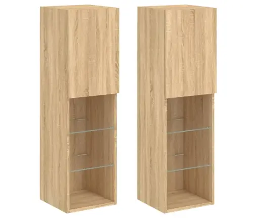 Led-Tuledega Telerikapid 2 Tk, Sonoma Tamm, 30,5 X 30 X 102 Cm