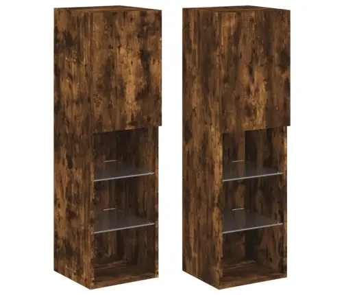 Tv Spintelės Su Led, 2Vnt., Dūminio Ąžuolo, 30,5X30X102Cm