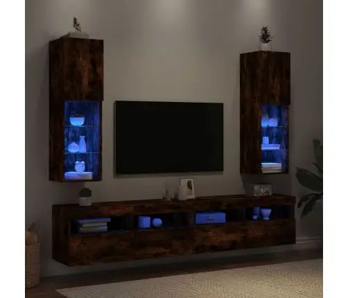 Tv Spintelės Su Led, 2Vnt., Dūminio Ąžuolo, 30,5X30X102Cm