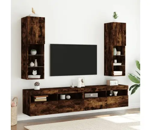 Tv Spintelės Su Led, 2Vnt., Dūminio Ąžuolo, 30,5X30X102Cm