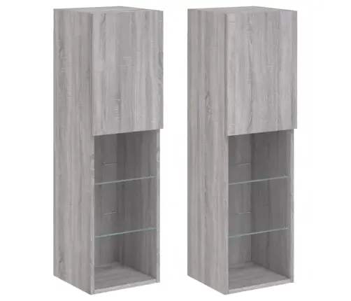 Tv Skapīši Ar Led, 2 Gab., 30,5X30X102 Cm, Pelēka Ozola Krāsa Vidaxl