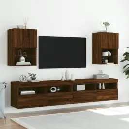 Tv Spintelės Su Led, 2Vnt., Rudos Ąžuolo, 40,5X30X60Cm