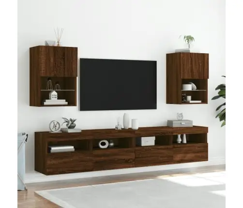 Tv Skapīši Ar Led, 2 Gab., Brūna Ozolkoka Krāsa, 40,5X30X60 Cm Vidaxl