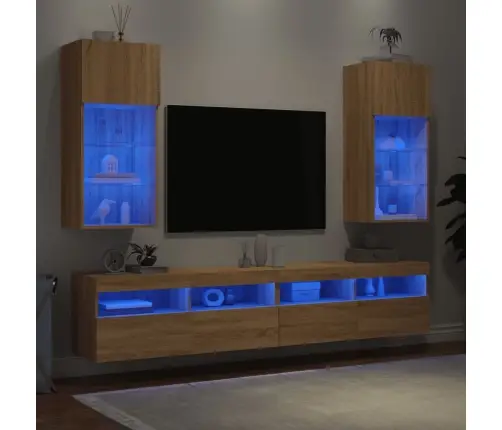 Tv Skapīši Ar Led, 2 Gab., Ozolkoka Krāsa, 40,5X30X90 Cm Vidaxl