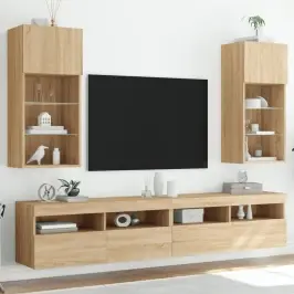 Tv Skapīši Ar Led, 2 Gab., Ozolkoka Krāsa, 40,5X30X90 Cm Vidaxl