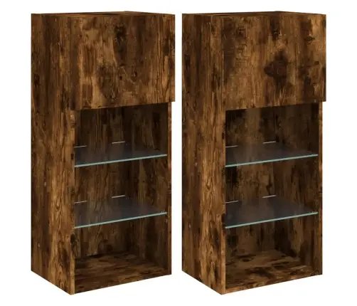 Tv Skapīši Ar Led, 2 Gab., Ozolkoka Krāsa, 40,5X30X90 Cm Vidaxl