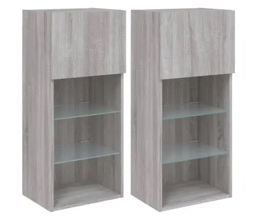 Tv Skapīši Ar Led, 2 Gab., Pelēka Koka Krāsa, 40,5X30X90 Cm Vidaxl