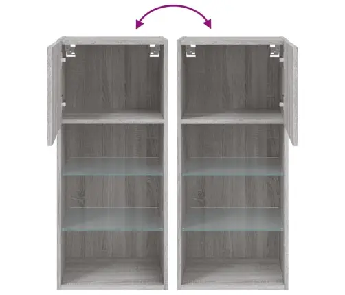 Tv Skapīši Ar Led, 2 Gab., Pelēka Koka Krāsa, 40,5X30X90 Cm Vidaxl