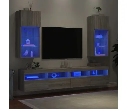 Tv Skapīši Ar Led, 2 Gab., Pelēka Koka Krāsa, 40,5X30X90 Cm Vidaxl