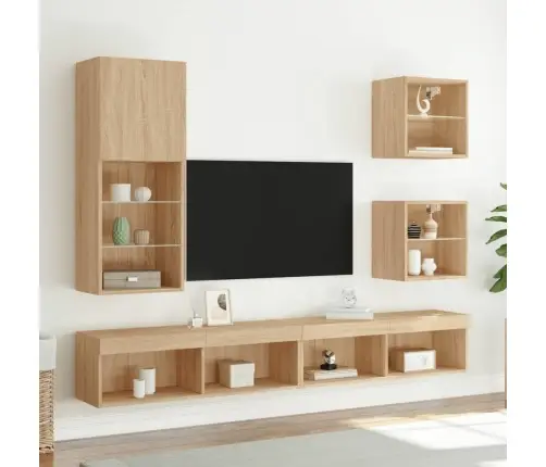 Tv Skapītis Ar Led Apgaismojumu, Ozola Krāsa, 40,5X30X102 Cm Vidaxl