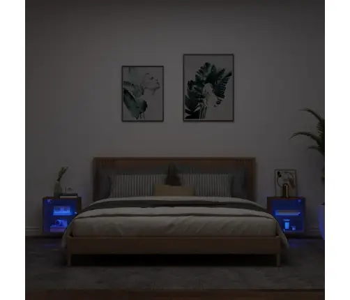 Sieninės Naktinės Spintelės Su Led, 2Vnt., Rudos Ąžuolo