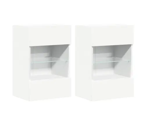 Seinakapid Led-Tuledega Teleri Jaoks 2 Tk, Valge, 40 X 30 X 60,5 Cm