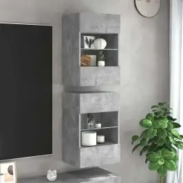 Sieninės Spintelės Su Led Apšvietimu Televizoriui, 2Vnt., Betono, 40X30X60,5Cm