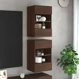 Sienas Skapīši Ar Led Apgaismojumu Televizoram, 2 Gb., 40X30X60,5Cm, Ozolkoka Krāsa Vidaxl