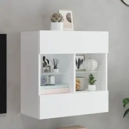 Sieninė Tv Spintelė Su Led Lemputėmis, Balta, 58,5X30X60,5Cm